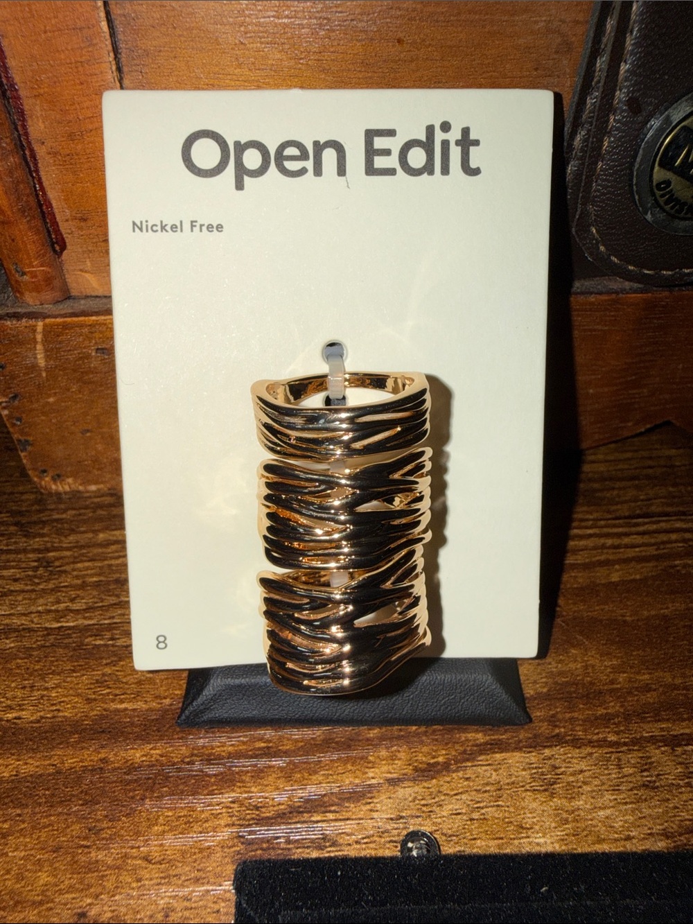 Open Edit Gold Stack Ring set of 3 - Shiny Textured Bands Size 8 NEW Nordstrom